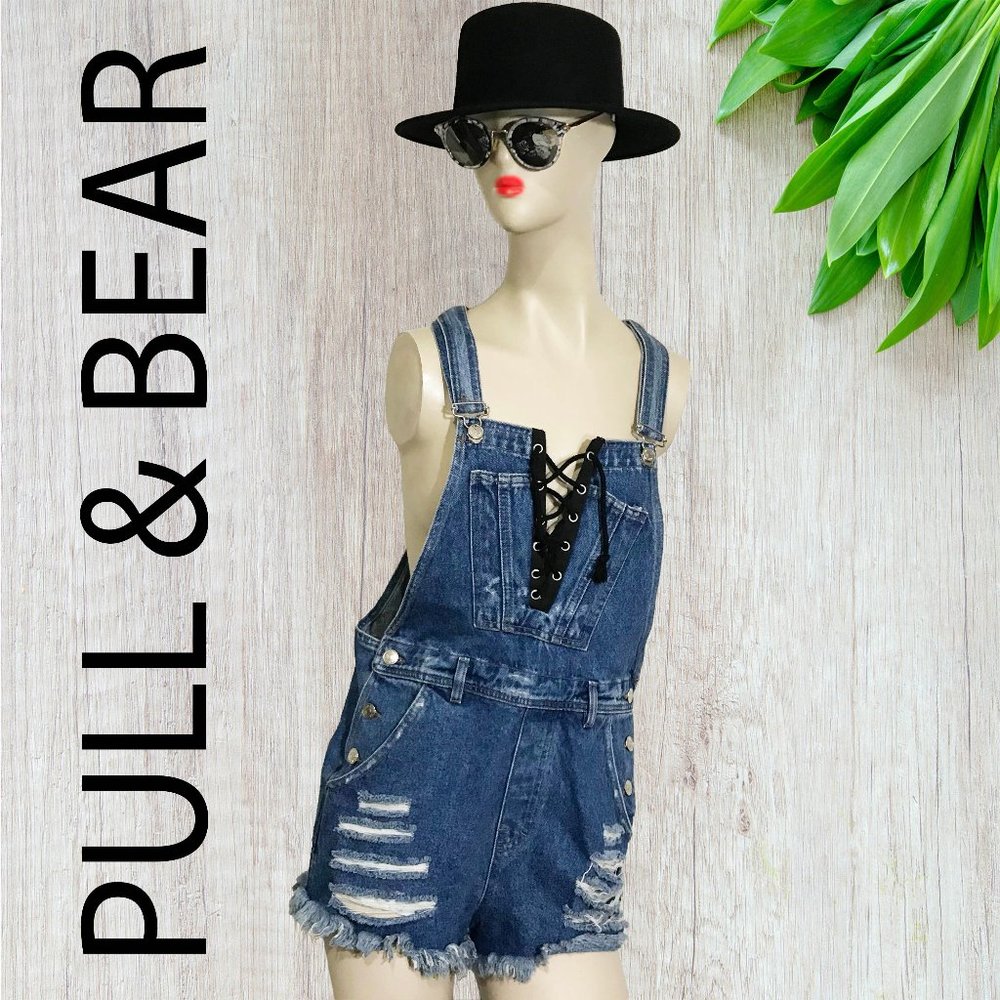 Pull & Bear Women's Overall Denim Jean Shorts NWT